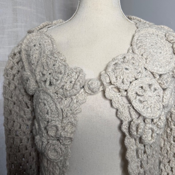 Anthropologie Far Away From Close Cardigan Sweater Duster Floral Doily Cream XS - Picture 6 of 14